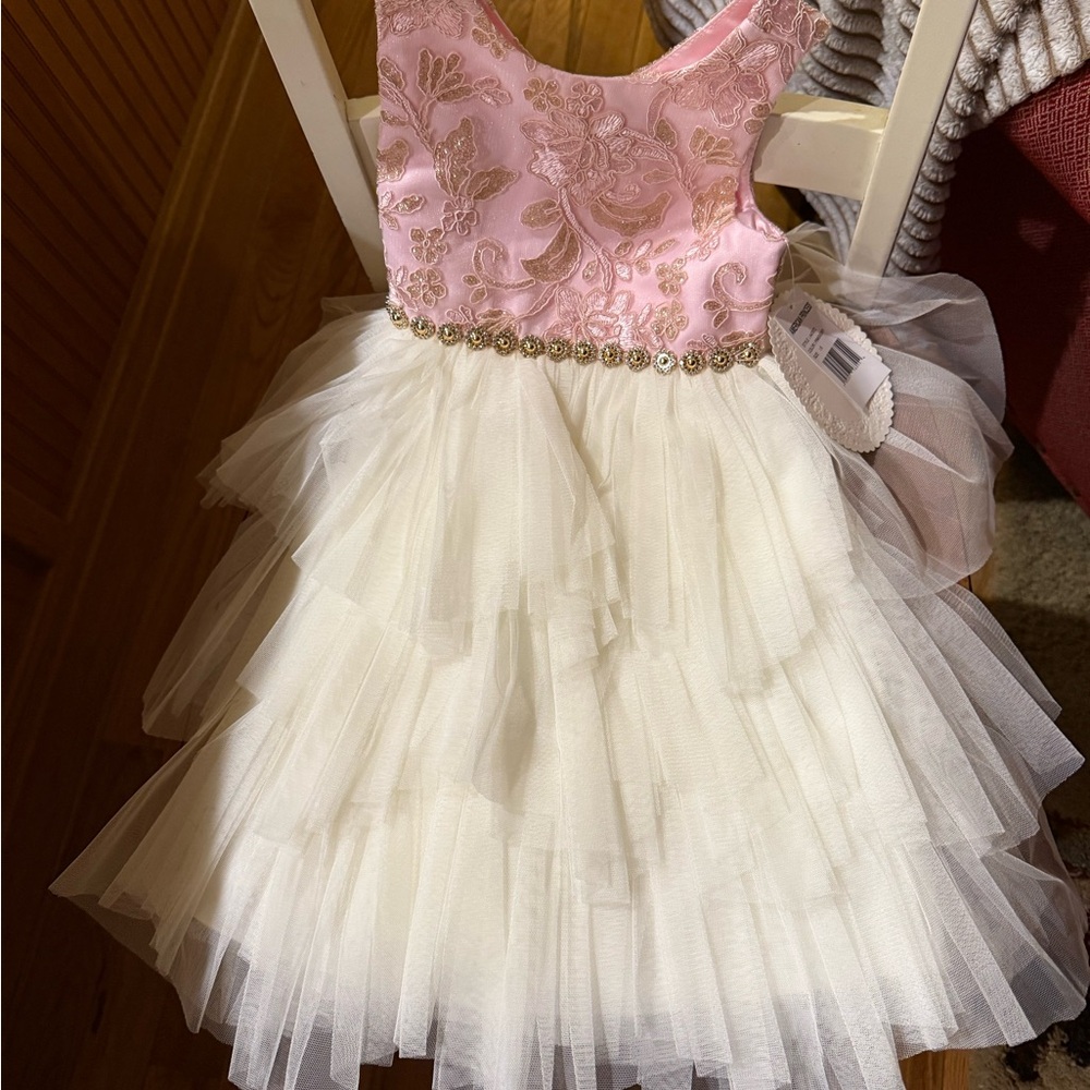 Pink and White Tiered Ruffled Sundress with Scoop Neck for Wedding Guest
